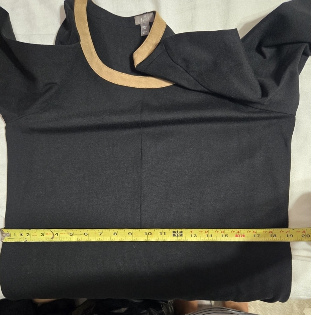 J Jill Black Brown colorblock Shift Dress Stretch EUC 3/4 slv Career Cocktail M - Picture 8 of 8